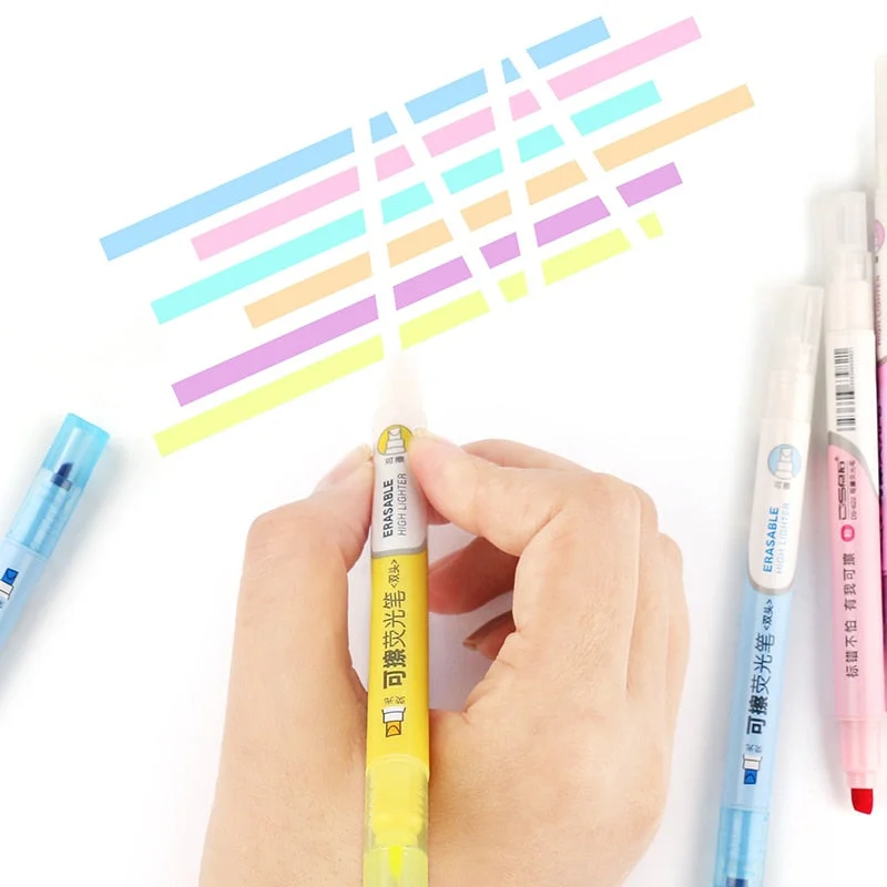 1Pc Dual Head Erasable Highlighters Pastel Marker Fluorescent Pen Art Drawing Doodling Markering Pens Stationery School Supply