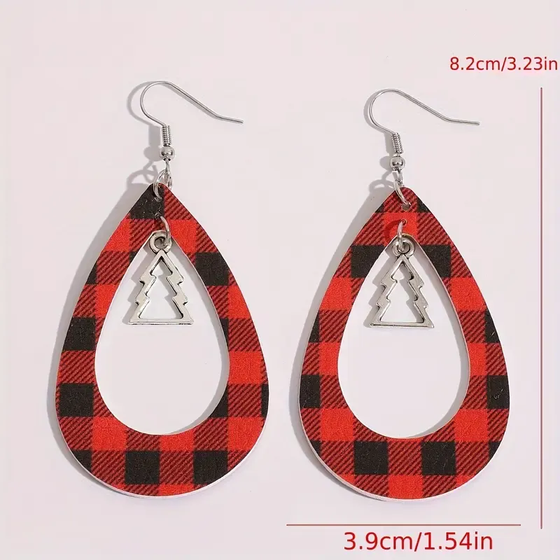 new christmas alloy christmas tree pendant hollow red   earrings 5