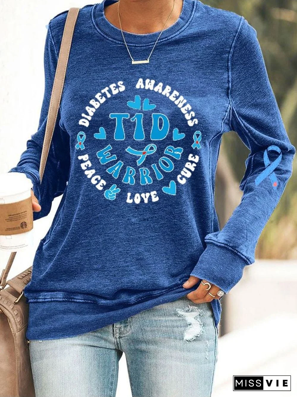 Women's Diabetes Awareness Type 1 Diabetes Print Casual Sweatshirt