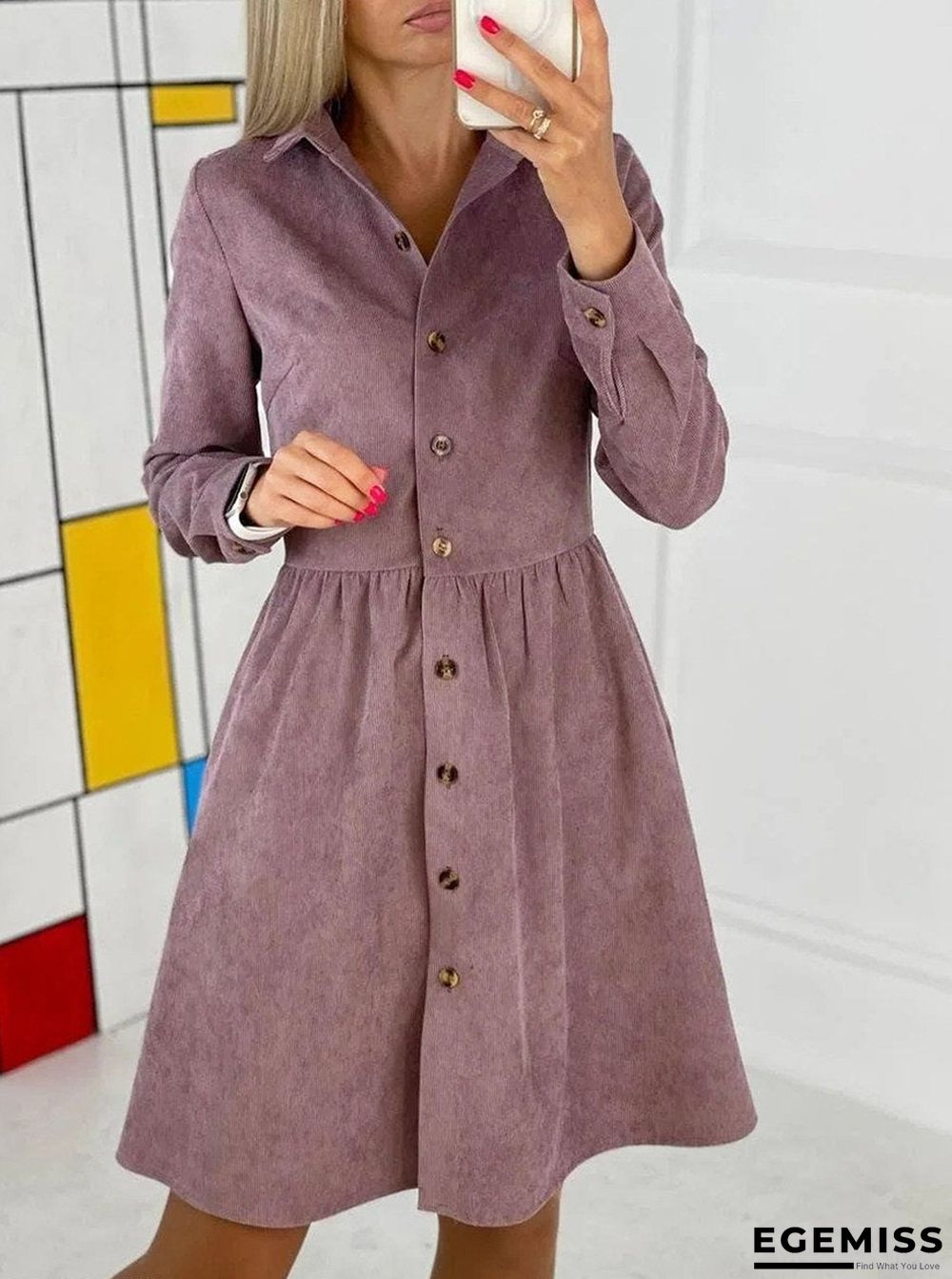 Autumn And Winter Long-sleeved Single-breasted Corduroy Dress Linen | EGEMISS