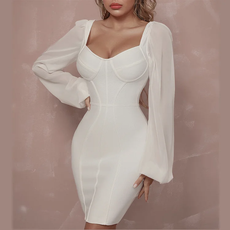Women's Fashion V Neck Sexy Slim Fit Solid Color Party Bodycon Dress