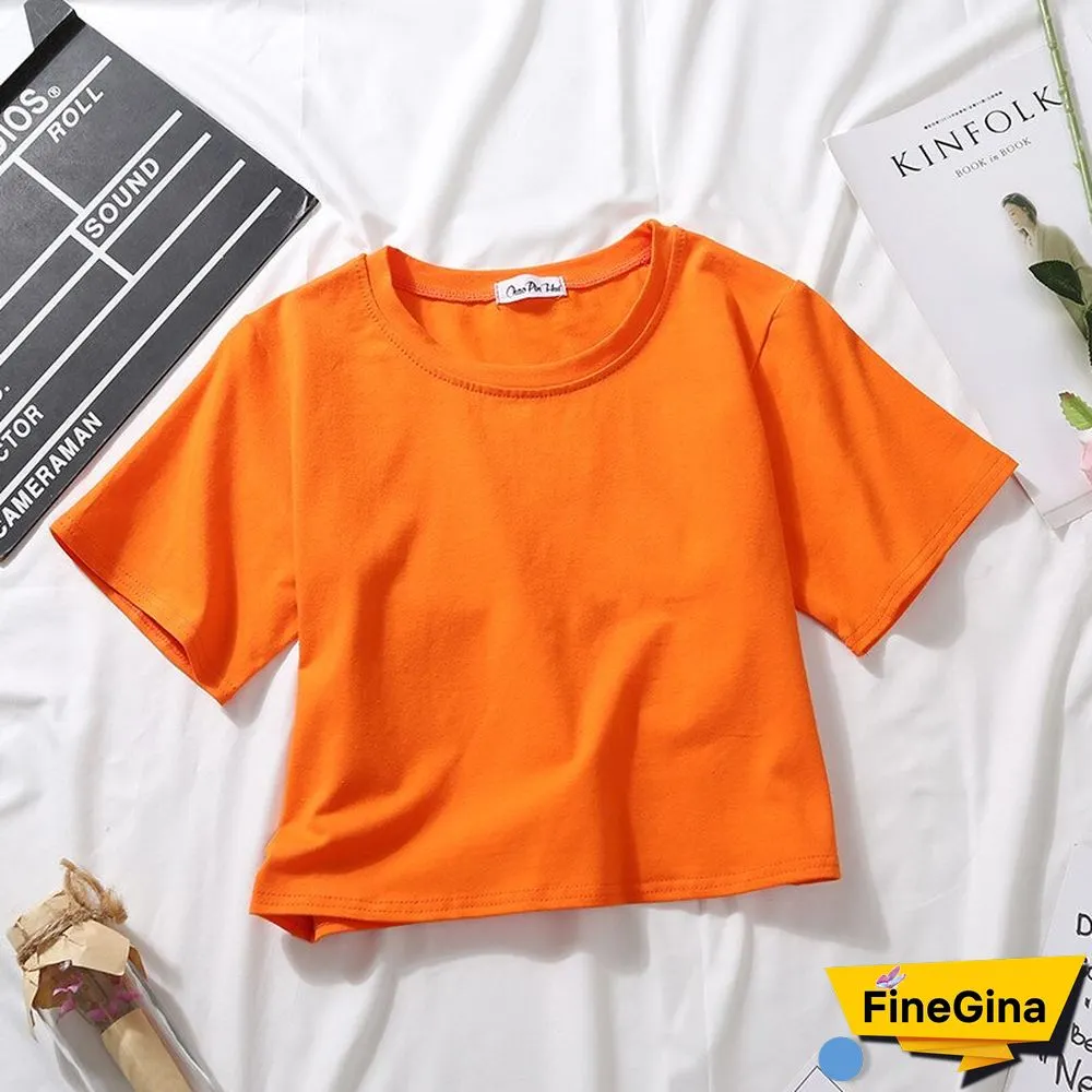 Summer Short Sleeve T Shirts Women Cotton Solid T-shirt O Neck High Waist Crop Top Tee Female Casual Loose T Shirt