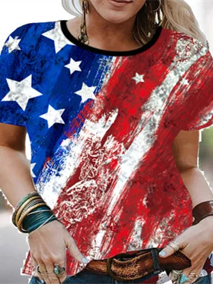 Women's USA Flag Printed Short Sleeve Scoop Neck Loose T-shirt