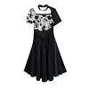 Design Square Collar Flower Printed Irregular Patchwork With Choker Pleated Short Sleeve Dress