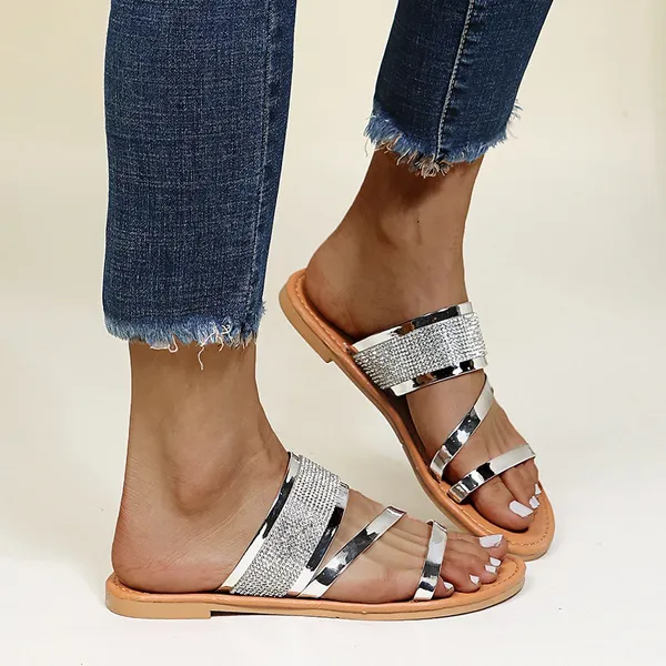 Summer Women's Fashion Flat Sandals Bright Casual Beach Slippers Plus Size 35-43