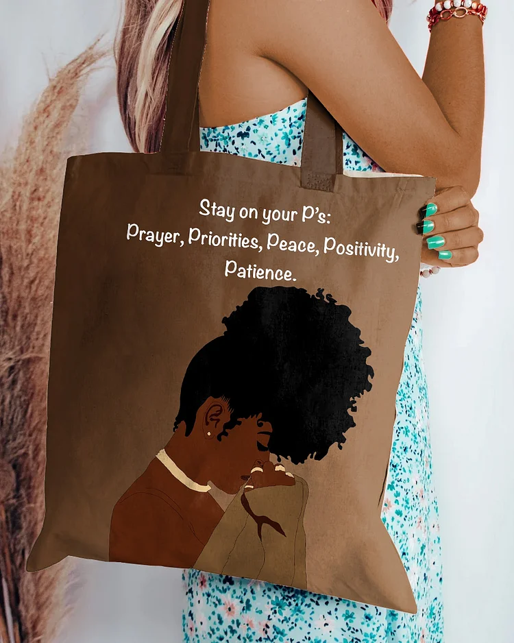 Stay On Your P's Zipper Canvas Tote Bag