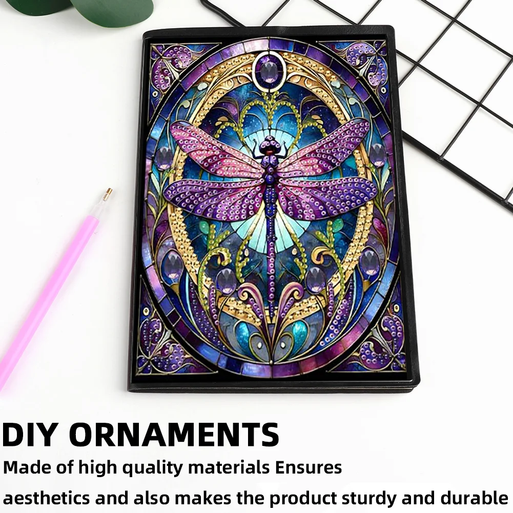 Dragonfly 5D DIY Diamond Art Painting Notebook Kit (50 Pages A5 No Lines) Rhinestone Art Painting Notebook Kit for Adults Beginners Holiday Birthday Gift