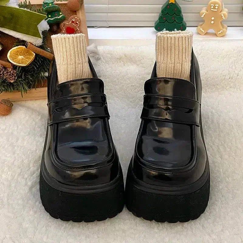 Brownm Platform High Heel Loafer Shoes