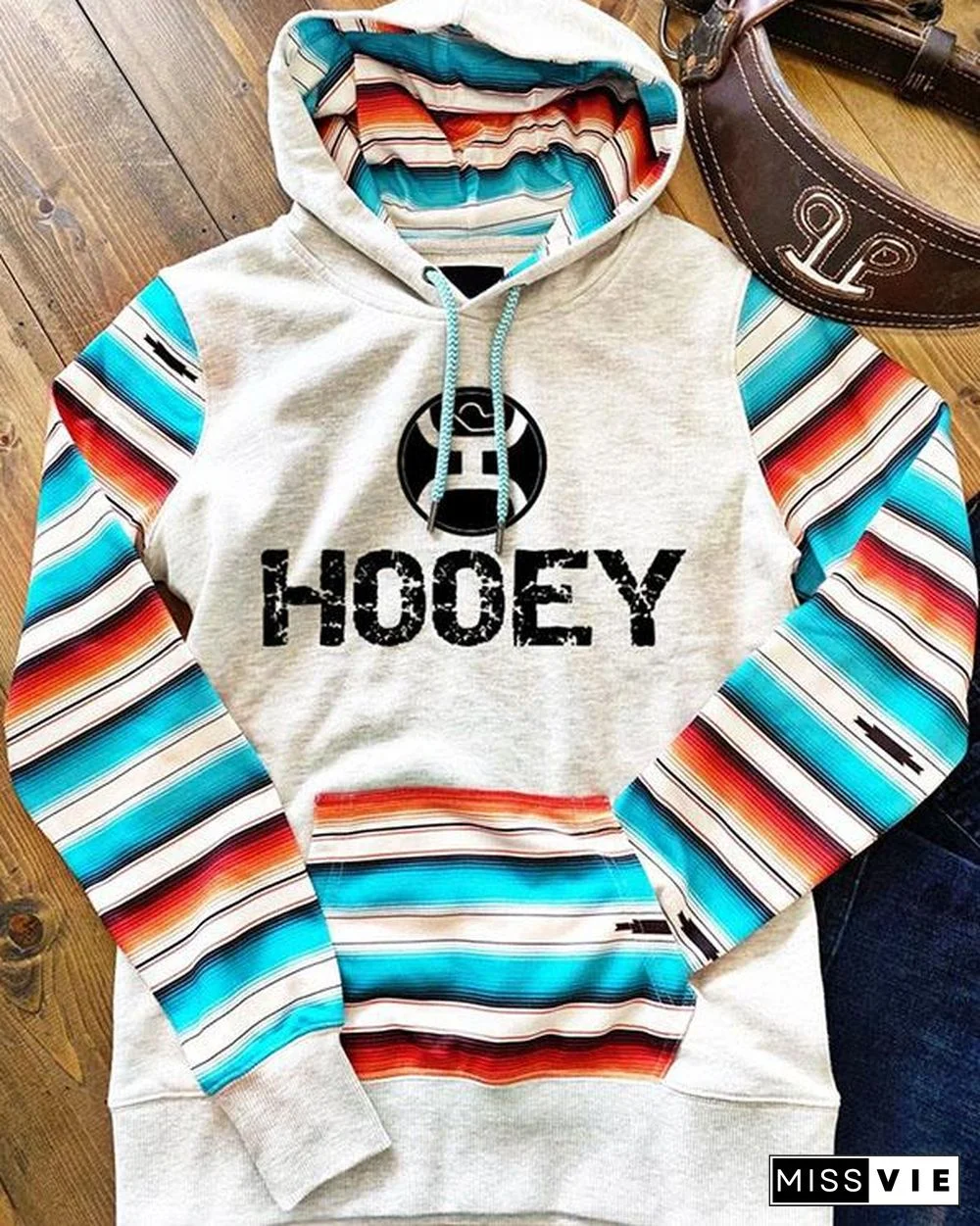 Women's Hooey Casual Contrast Cotton-Blend Plus Fleece Sweatshirt