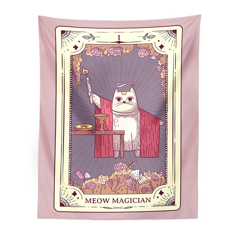 Cute Cat Tarot Tapestry Wall Hanging psychedelic decoration Witchy Boho sun moon Star Tapestries Living Room Kids Room Bedroom