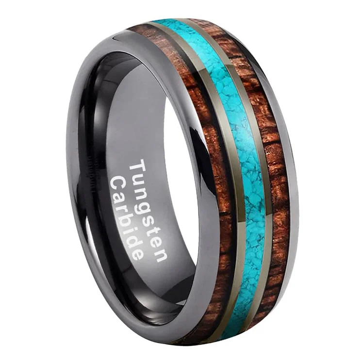 Olivenorma Wood Turquoise 8mm Tungsten Carbide Polished Ring