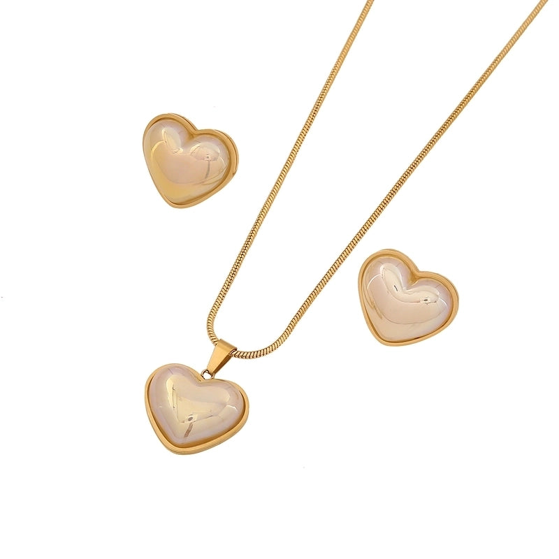 Minimalist Commute Heart Shape 304 Stainless Steel 18K Gold Plated Jewelry Set