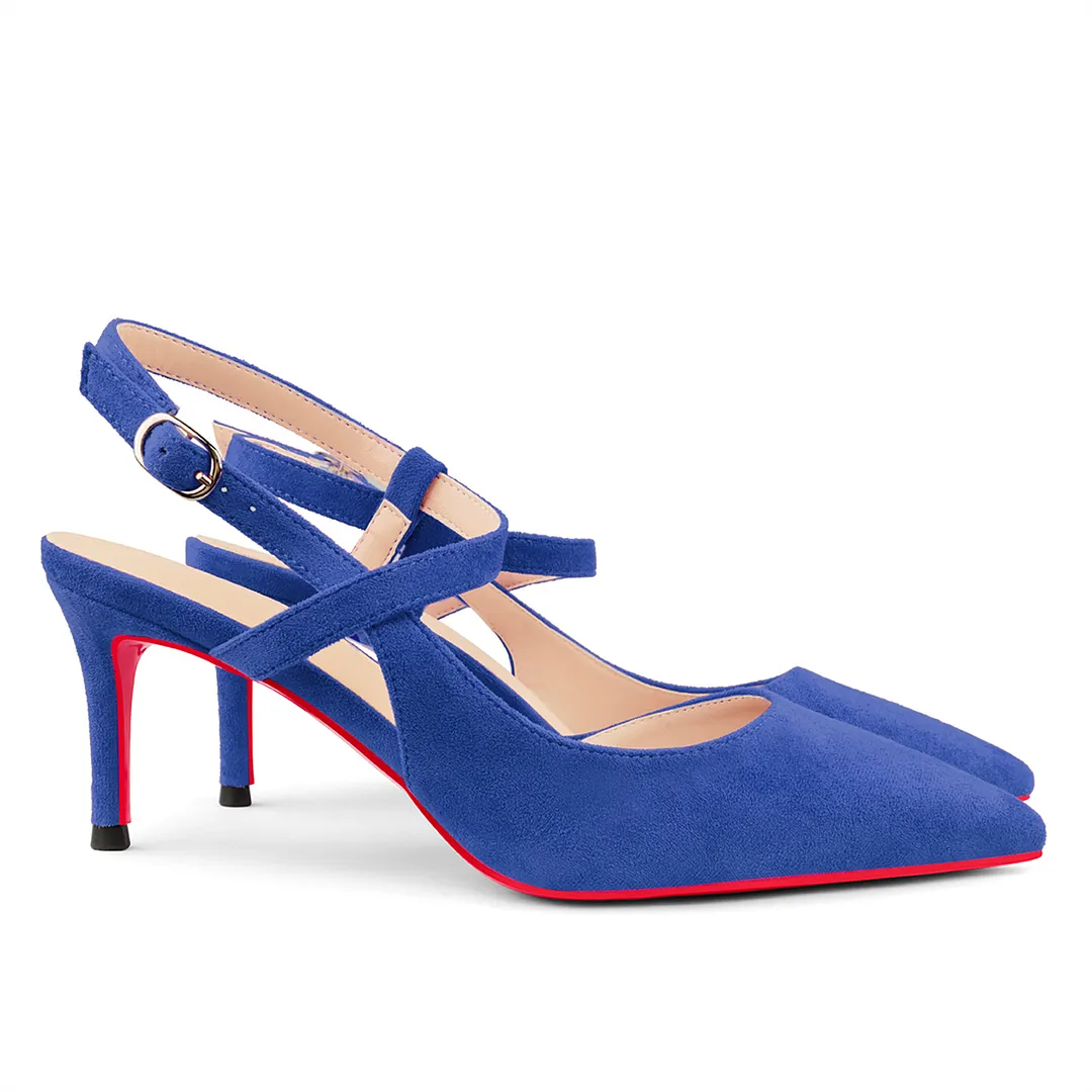 65mm Women Pumps Ankle Strap Jenlove Stiletto Slingback Suede Kitten Pointed Toe Dress Red Bottoms Heels-vocosishoes