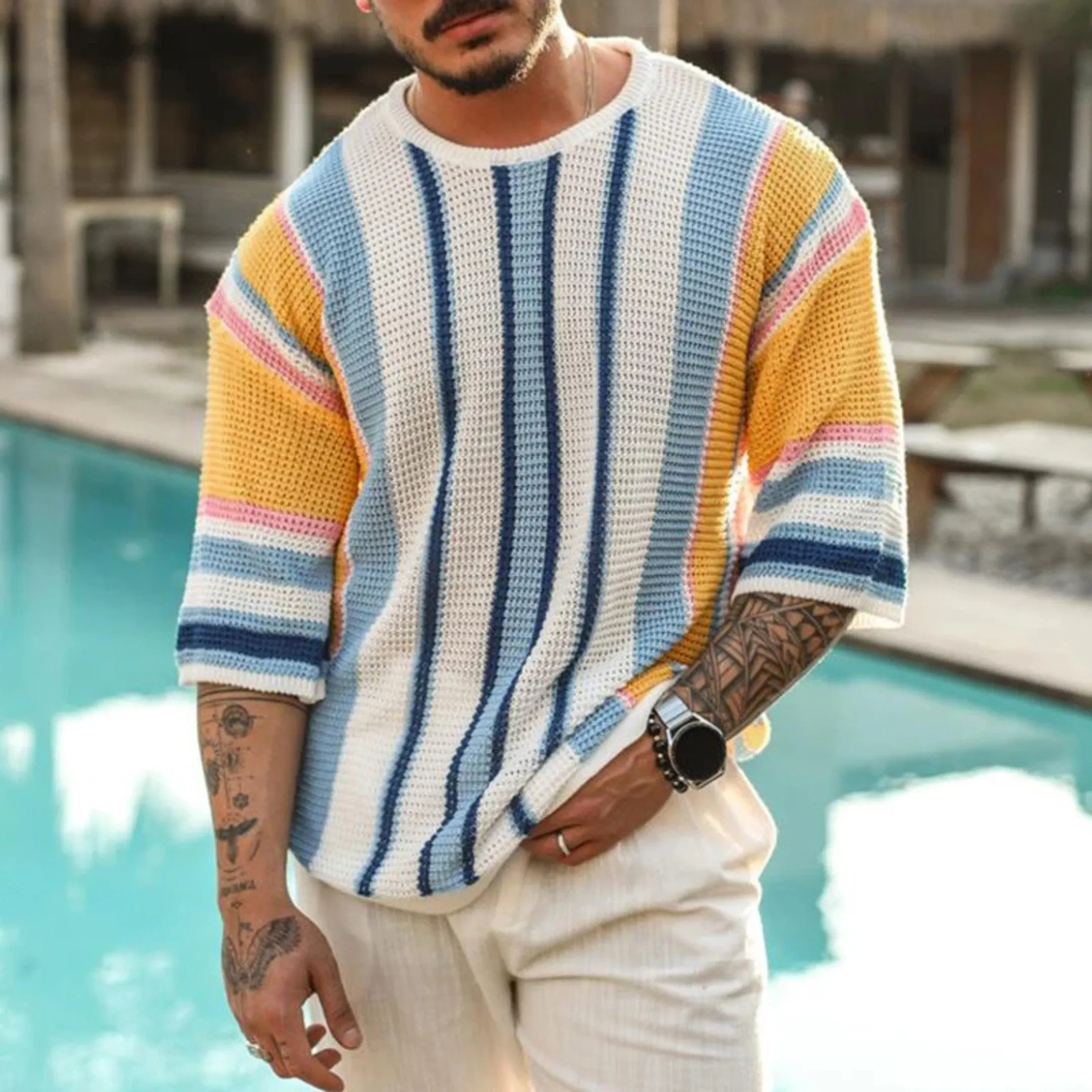 Men's Riviera Striped Open-Knit Top &ndash; Relaxed Resort Style
