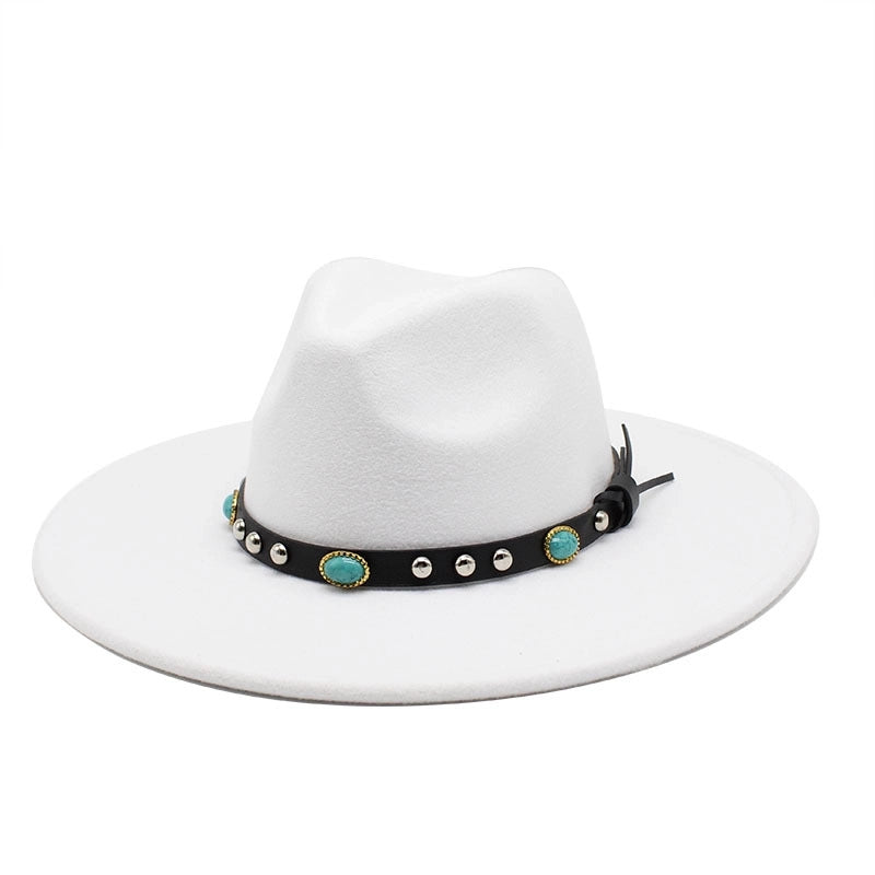 Classic Panama Autumn And Winter Men And Women Denim Woolen Hat New Big Brim Hat