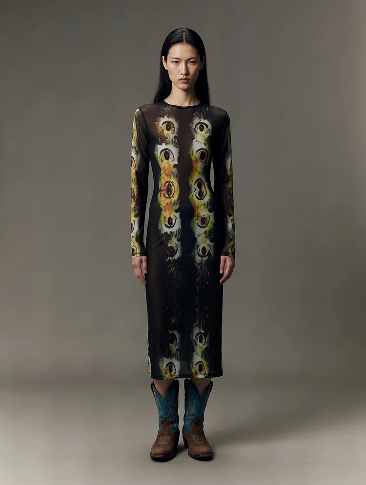 HYPERSOMNIAZZZZ Printed Mesh Dress - 15 Recycled Water Bottles - Black