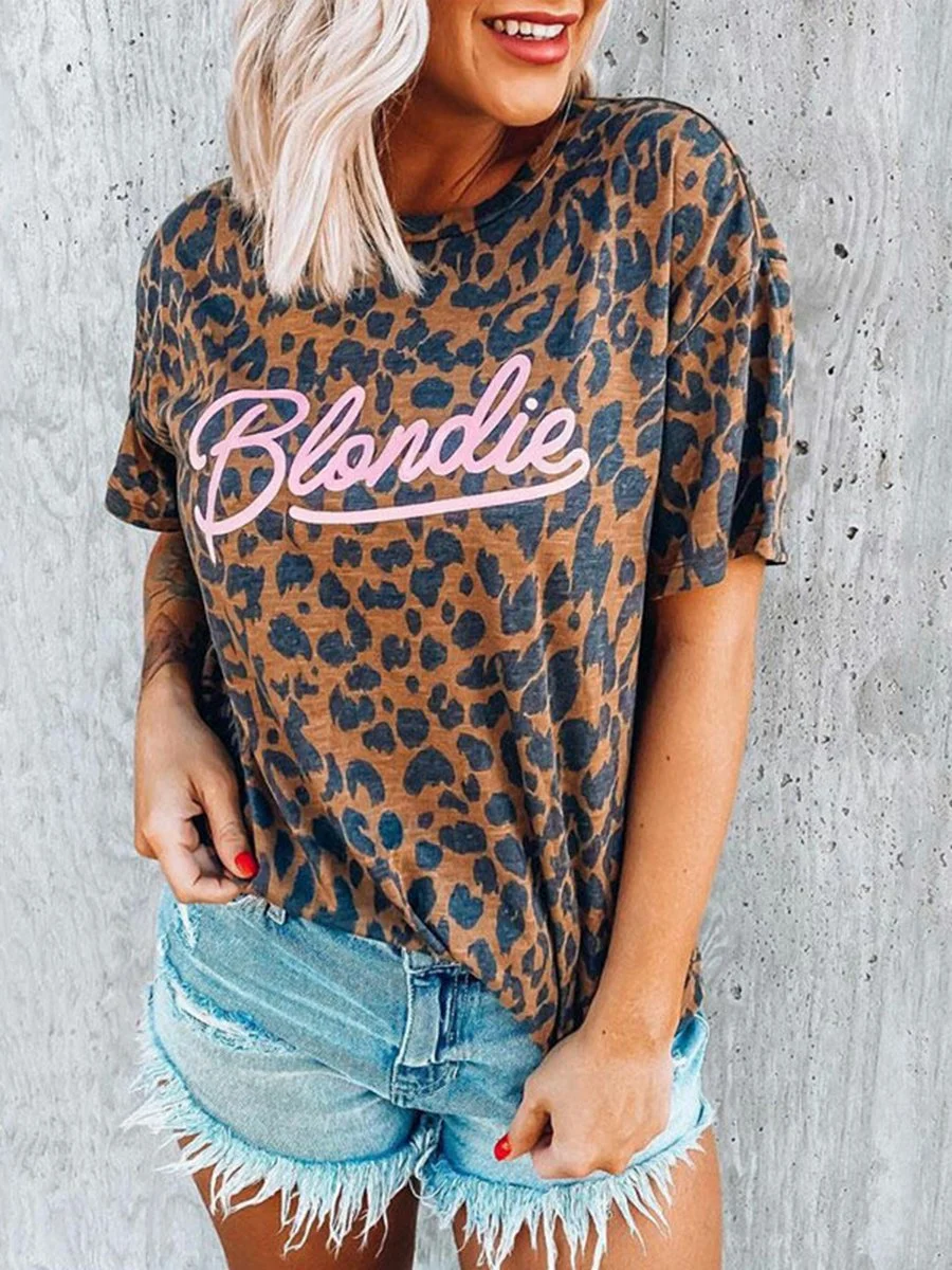 Leopard Blondie Letters Printed T-shirt