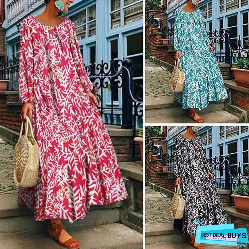 Summer Printed Long Sleeve Dress Long Skirt
