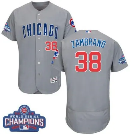 Cubs #38 Carlos Zambrano Grey Flexbase Authentic Collection Road 2016 World Series Champions Stitched MLB Jersey
