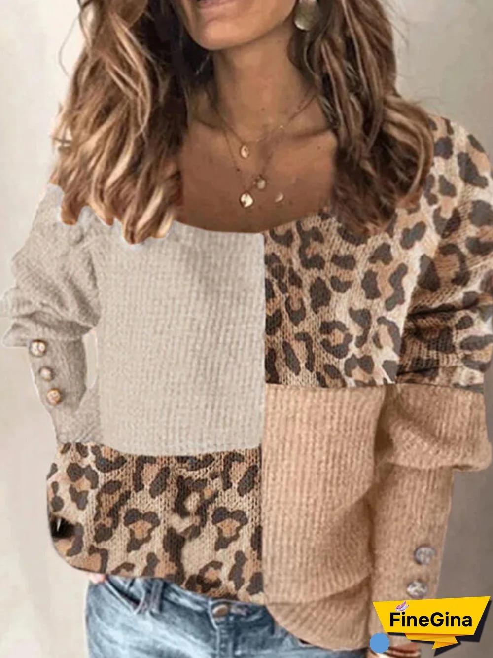 Casual Loosen Crew Neck Color Block Sweater