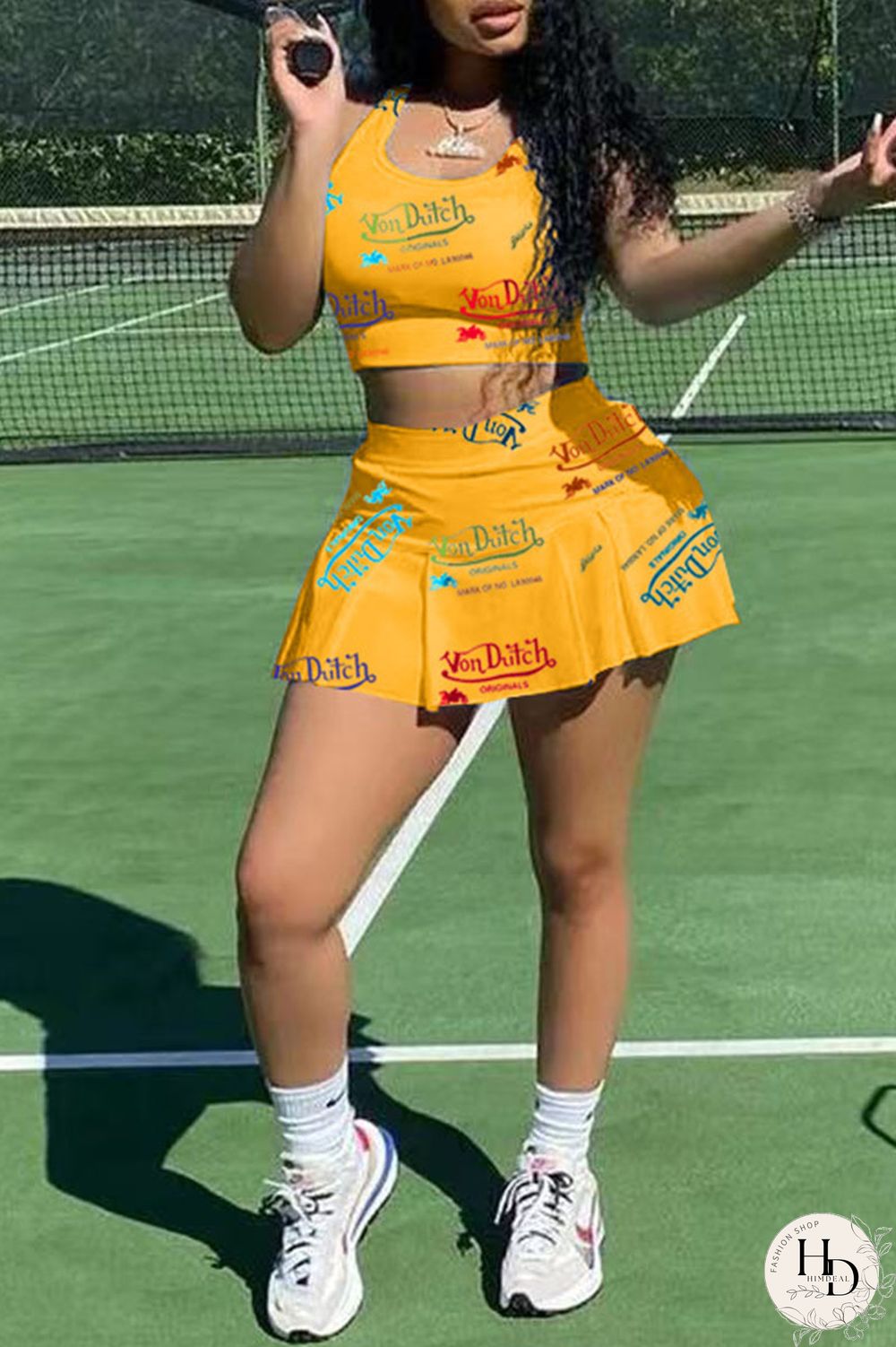 White Casual Letter Print Patchwork U Neck Sleeveless Two Pieces