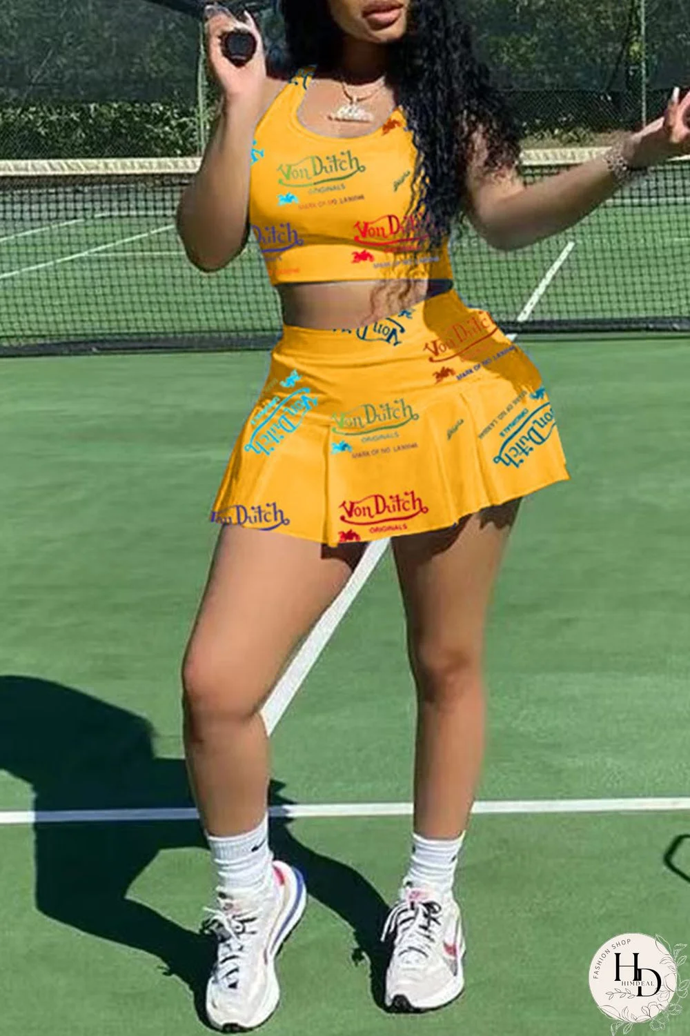 White Casual Letter Print Patchwork U Neck Sleeveless Two Pieces