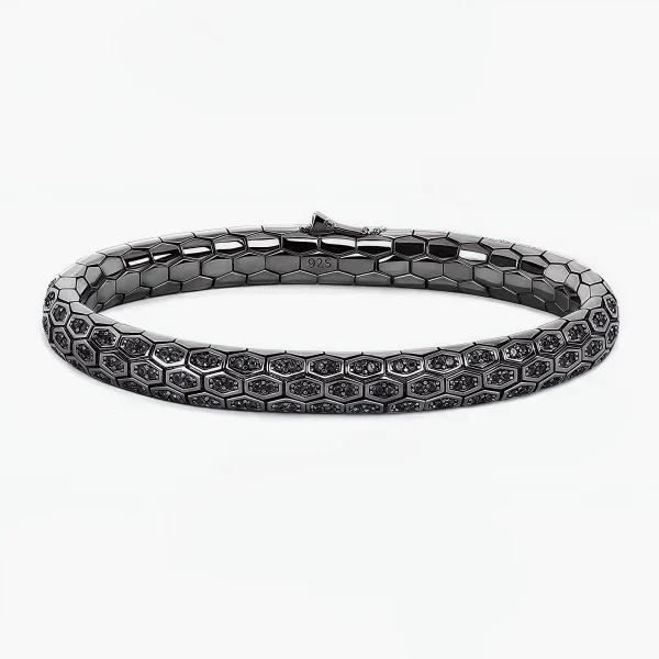 Sterling Silver Handmade Black Zirconia Black Snake Bracelet