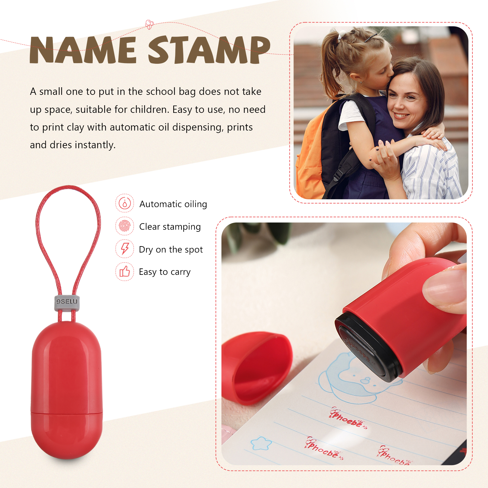 Timbro con nome personalizzato ragazzo regalo per studente scuola insegnante su libro/vestito