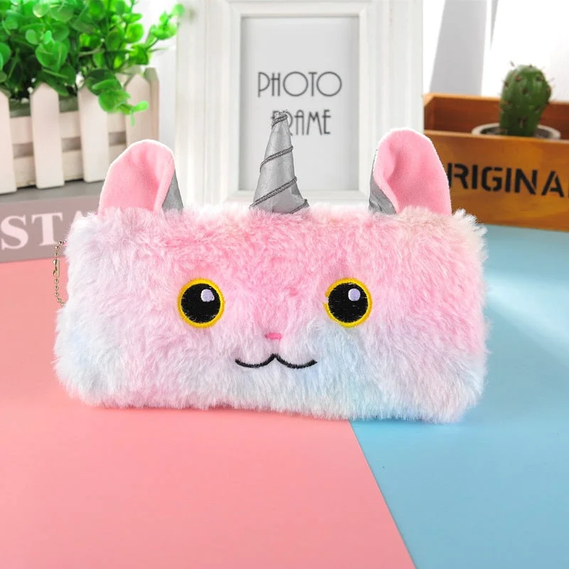 1 Pieces Kawaii Cute Unicorn Plush Pouch Pencil Case Bag Key Chain Pendant Coin Purse Wallet Case Pouch Bag School Supplies Gift