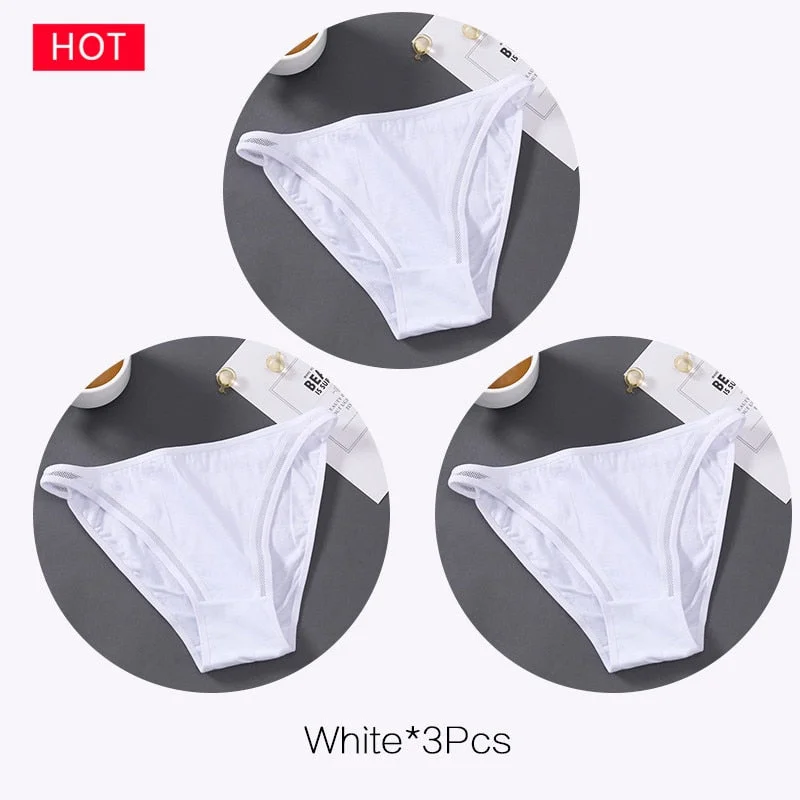 FINETOO M-2XL Bow Cotton Panties 3Pcs/set Women Briefs Girls Plus Size Underpants Low-rise Hollow Underwear Female Lingerie 2021