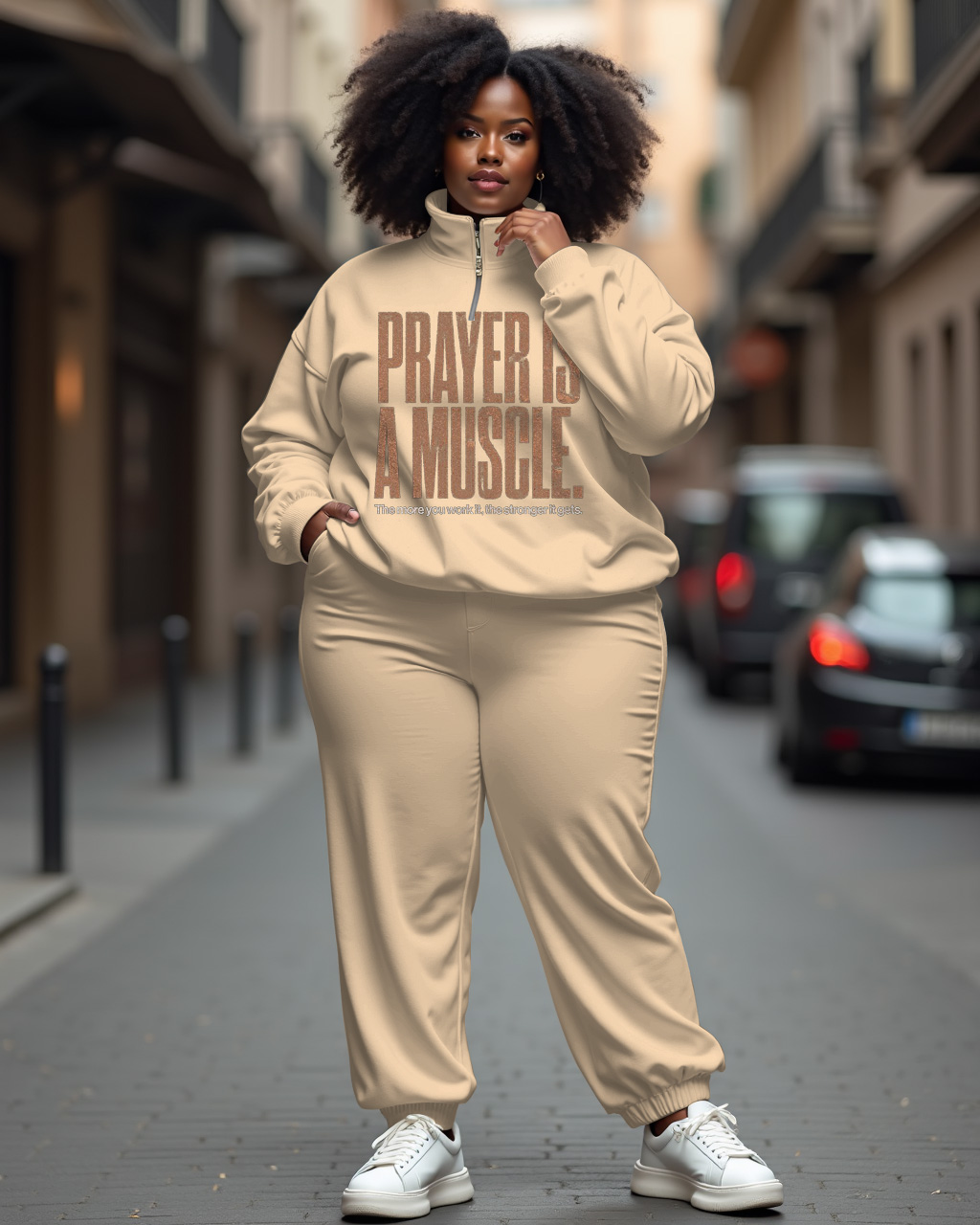 Women's Plus Size Lettering Print Zip-up Stand-up Collar Sweatshirt and Casual Pants Set