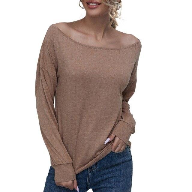 Elegant Women's Blouses New Vintage Shirts Fashion Streetwear Sexy Solid Color Tops Tees Boat Neck Long Sleeve Basic T-shirts - Shop Trendy Women's Fashion | TeeYours