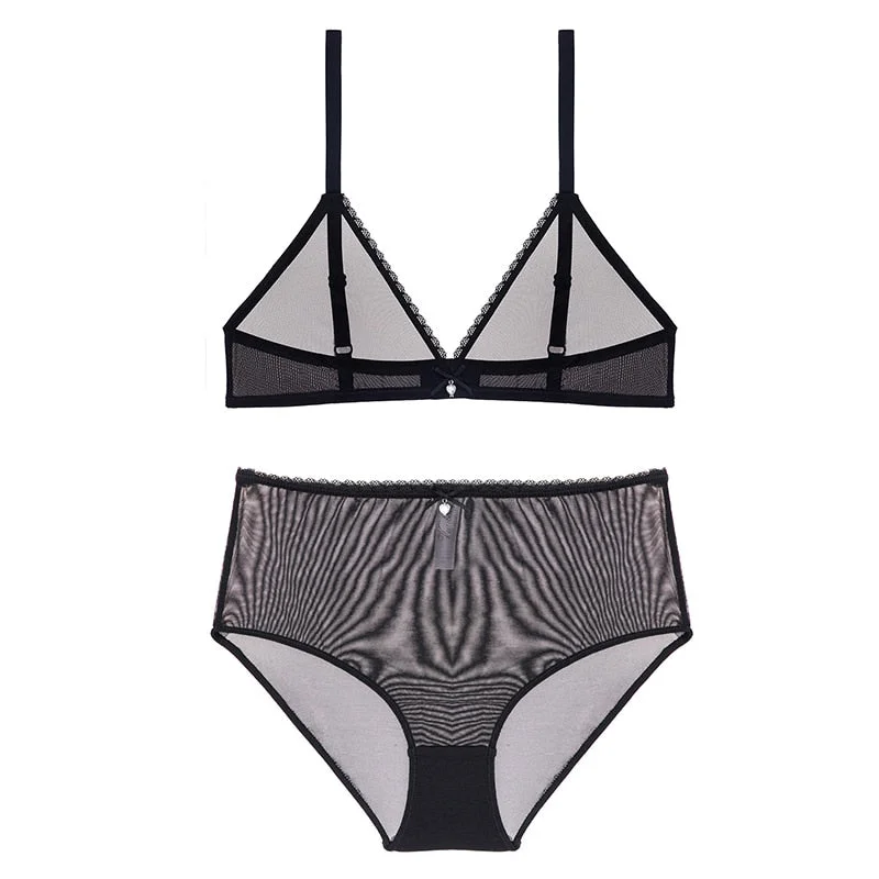 Varsbaby sexy high-waist panties transparent underwear unlined breathable yarn see-through bra set
