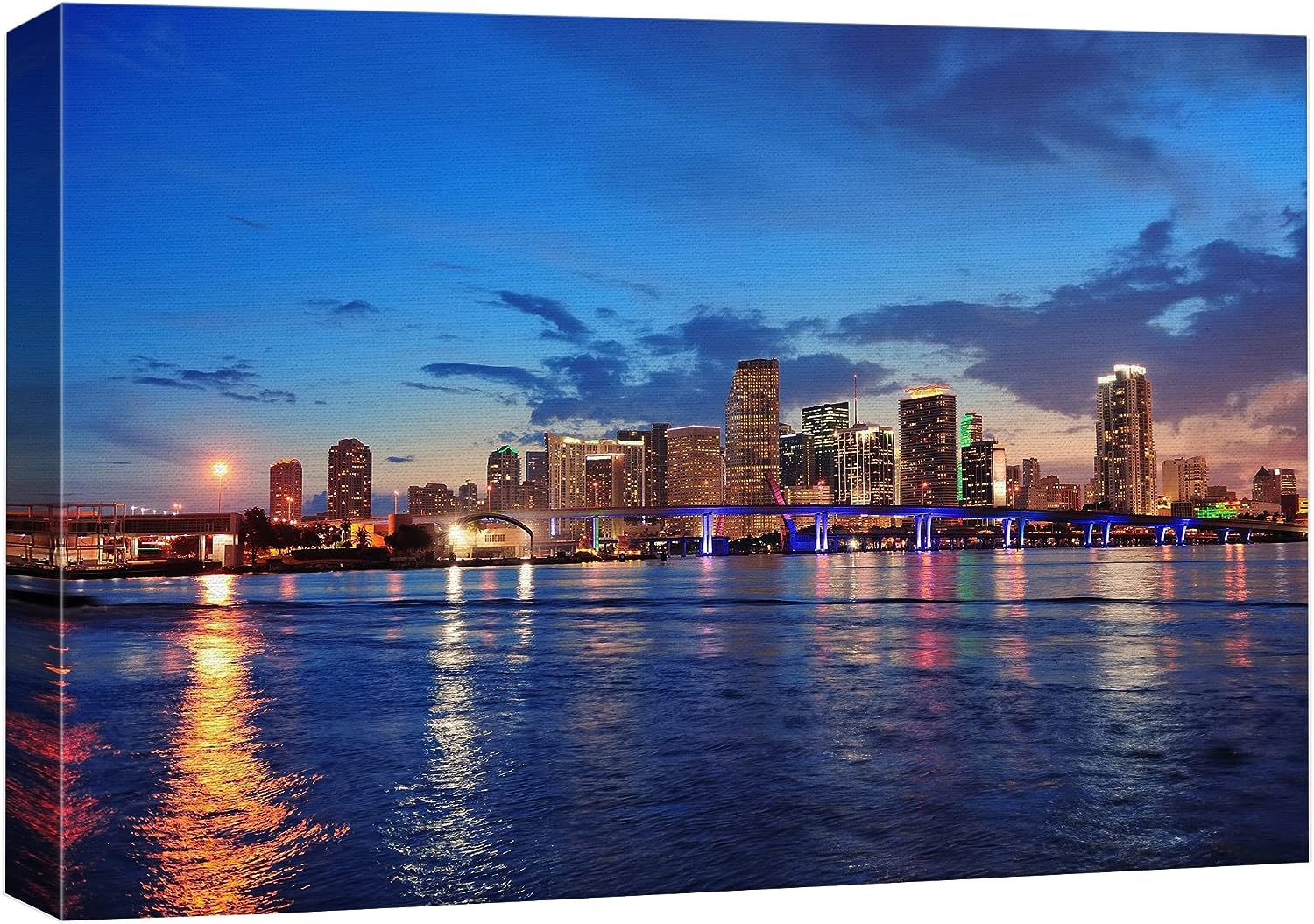 wall26 Canvas Print Wall Art Miami, Florida City Dusk Skyline Architecture & Maps Cityscape Photography Realism Global Scenic Colorful Multicolor for Living Room, Bedroom, Office - 24 inch x36 inch  24x36&#034;