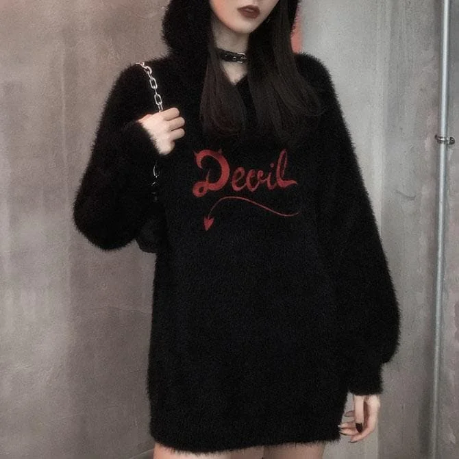 Devil Plush Black Long Sweater Jumper Dress SP226