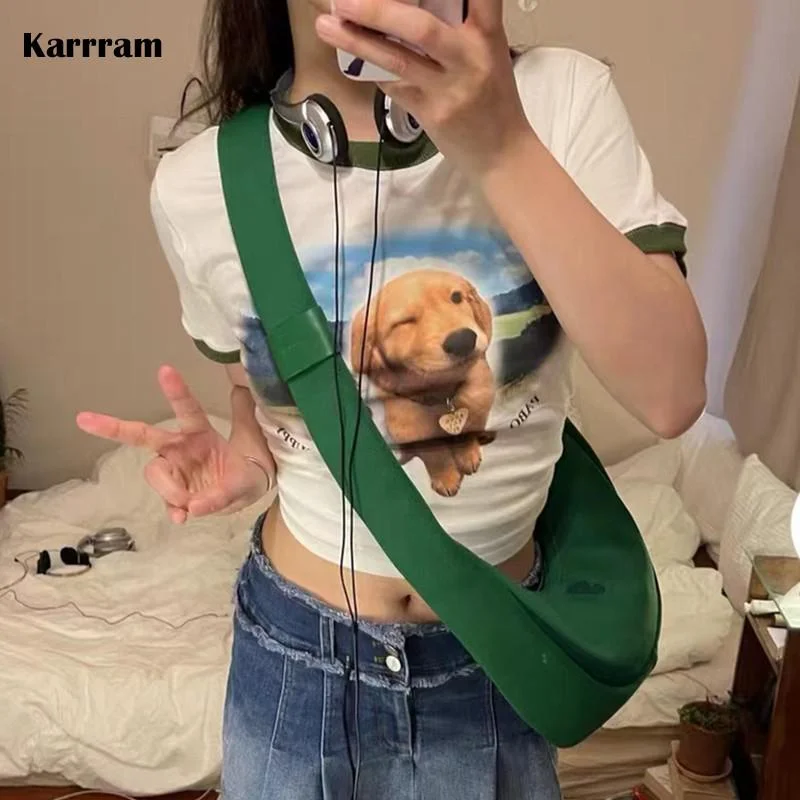 Colourp Japanese Harajuku T-shirt Kawaii Dog Print Patchwork Short Sleeve Tee Shirt E-girls Y2k Aesthetics Cute Tops 00s Sweet