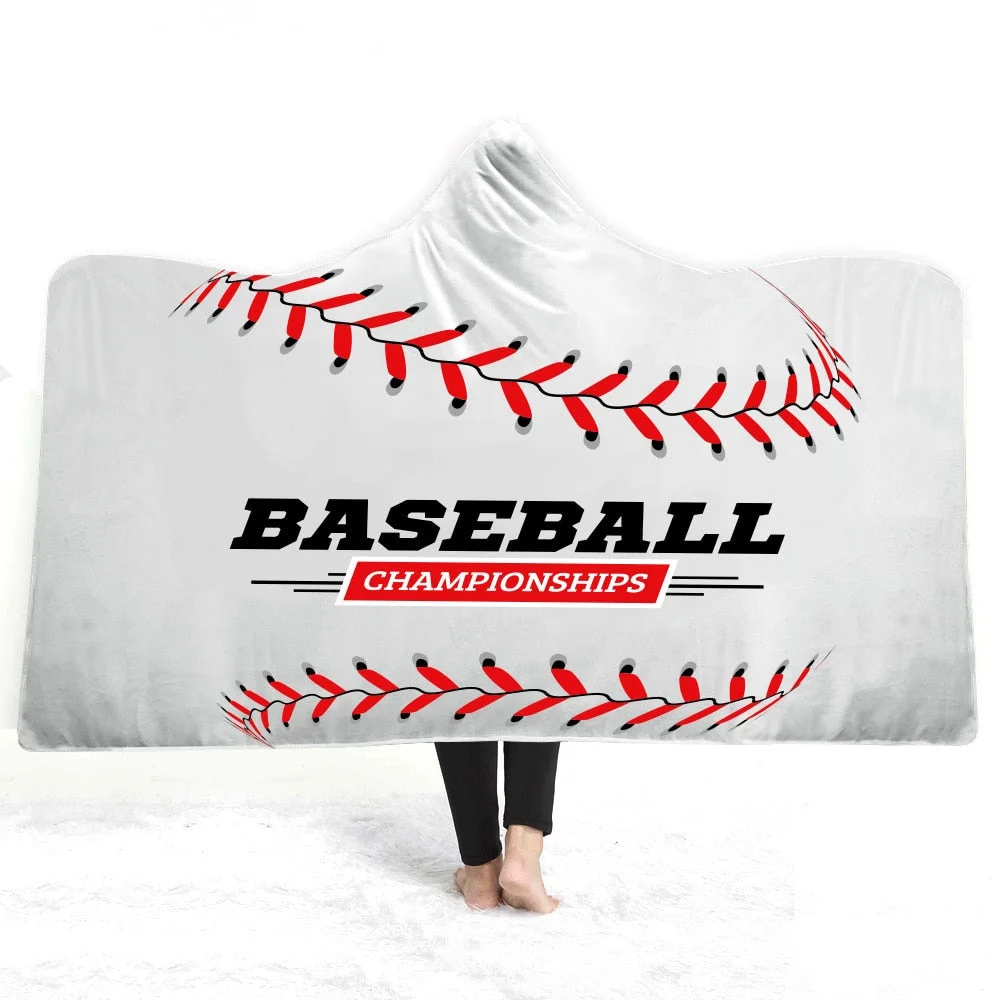 Hooded Blanket 3D Printed Baseball For Home Sofa Sherpa Fleece Hoodie Blanket Microfiber Throw Blanket For Adults Drop Shipping