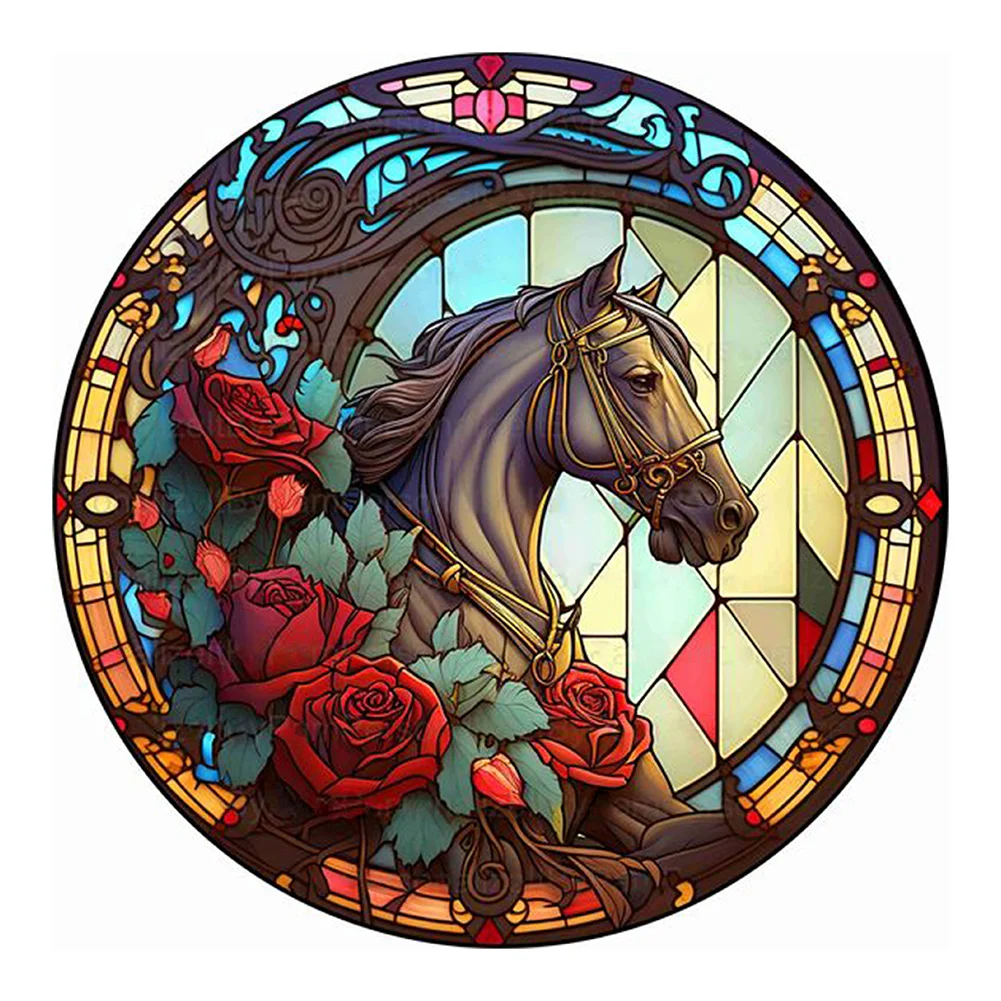 Diamond Painting - Full Round Drill - Stained Glass Rose Horse(30*30cm)