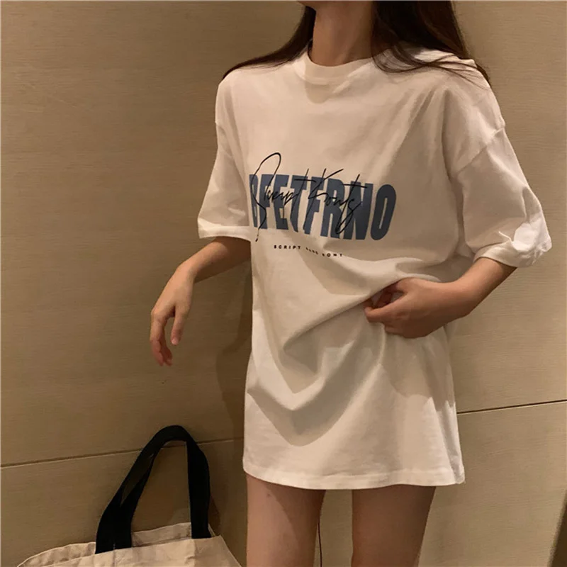 Uveng Uveng T-Shirt Women's Spring And Summer 2024 New Korean Version Hong Kong Flavor Retro Print Student Long Top Bottom Shirt