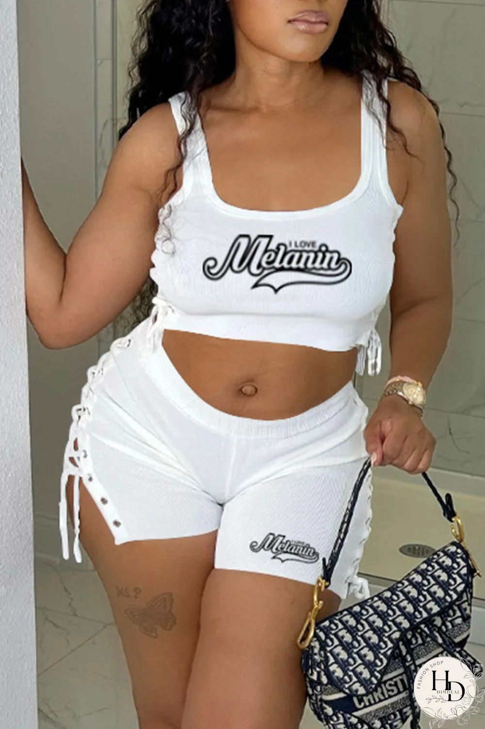 Black Casual Print Bandage U Neck Sleeveless Two Pieces