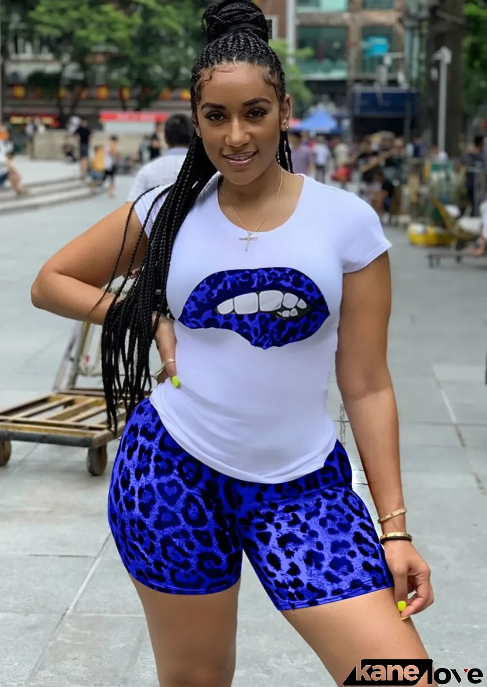 Summer Women Leopard Print Shirt and Biker Shorts Two Piece Set