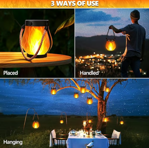 thumbnail image 2 of Solar Dancing Flame Lanterns - Flickering LED Outdoor Lights With USB Charging, 1-4 Pack Options 2 of 14