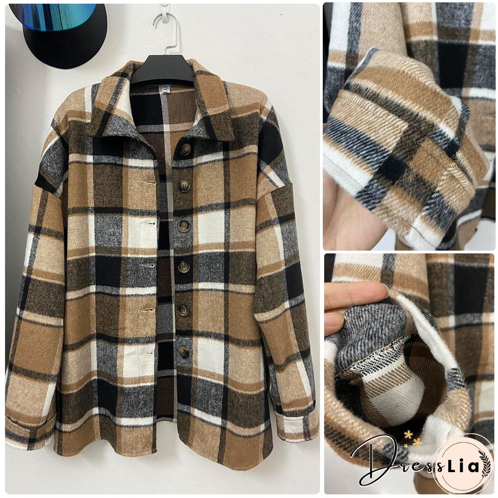 Long Sleeve Button Down Plaid Autumn Shacket
