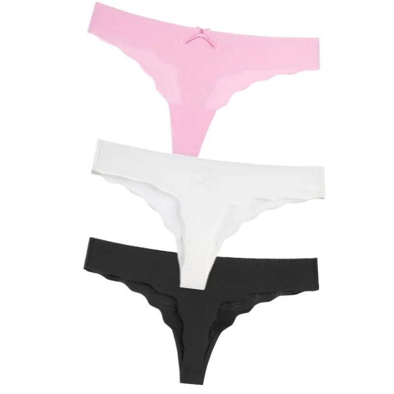 Hot 3Pcs Sexy G String & Thongs Women's Set Panties Solid Female Underwear Mid-Rise Silky Ladies Briefs Comfort Seamless Panties