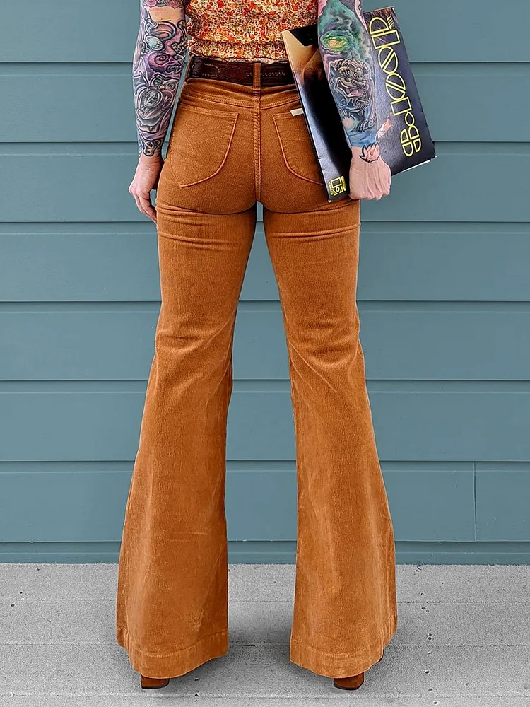 Women's Vintage Corduroy Flared Wide Leg Pants