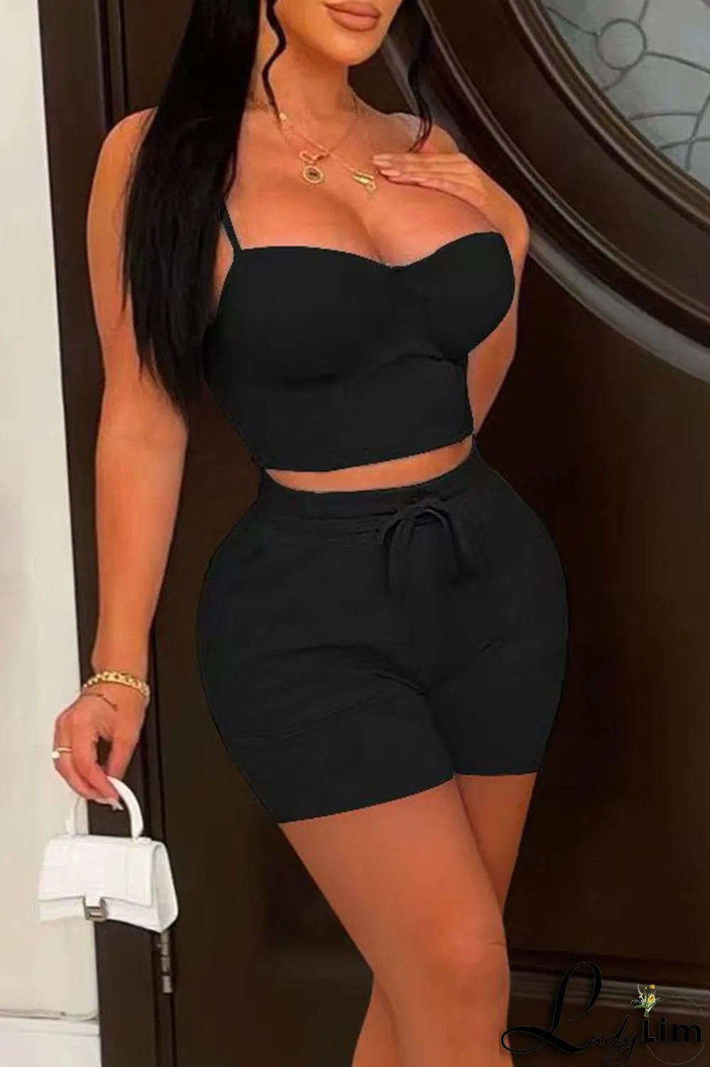 Grey Sexy Solid Patchwork Spaghetti Strap Sleeveless Two Pieces