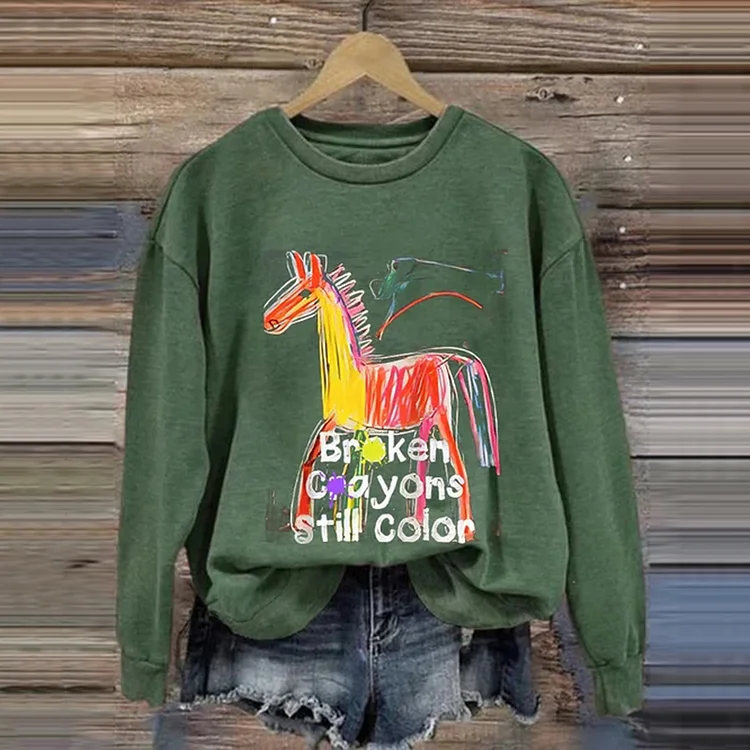 Casual Broken Crayons Still Color Printed Long Sleeve Sweatshirt