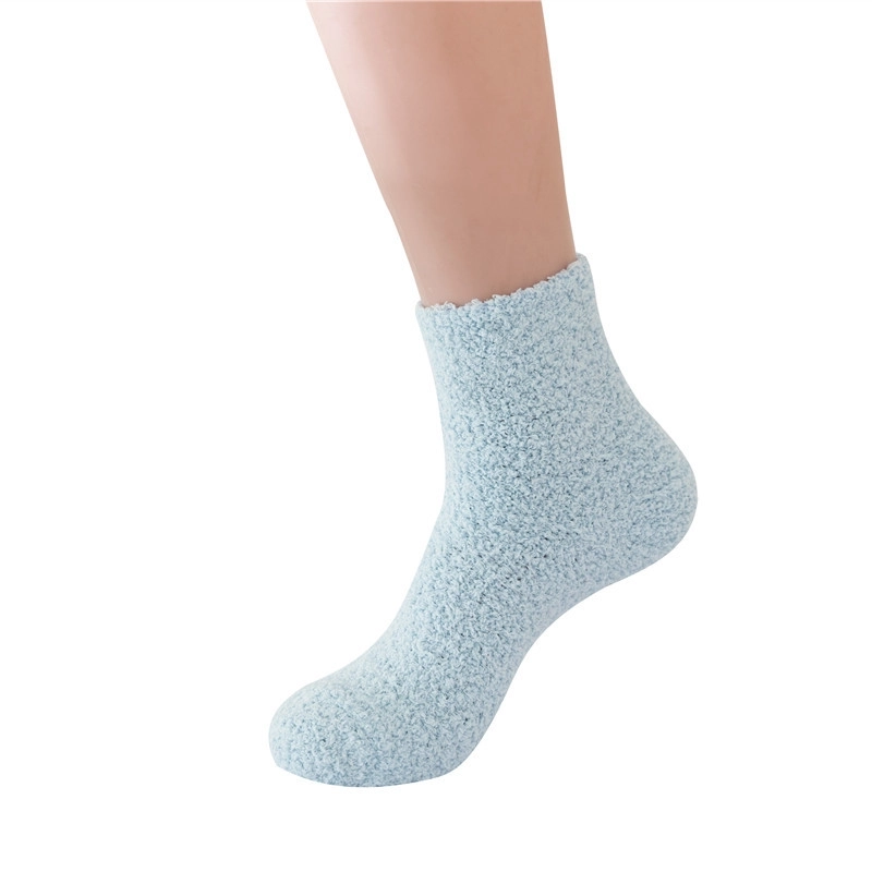 Women Slippers Socks Fluffy Plush Home Sleeping Socks Coral Fleece Socks Candy Color Mid-tube Socks