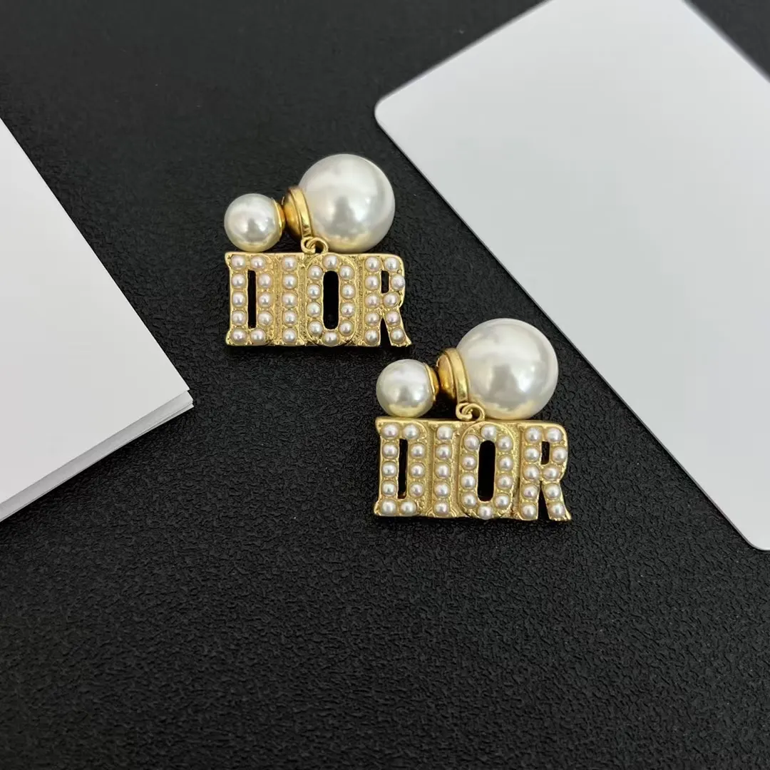 Pearl Paved Dior Letters Earrings