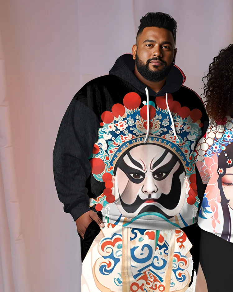 Couple Plus Size Peking Opera Mask Art Print Hoodie Set